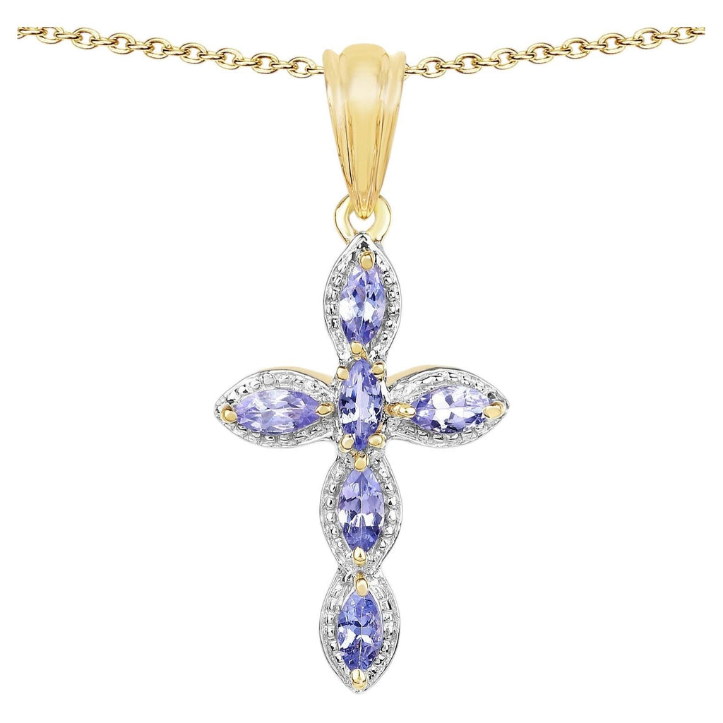 Tanzanite Cross Pendant 0.82 Carats Gold Plated Silver