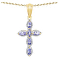 Tanzanite Cross Pendant 0.82 Carats Gold Plated Silver
