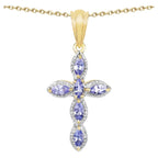 Tanzanite Cross Pendant 0.82 Carats Gold Plated Silver