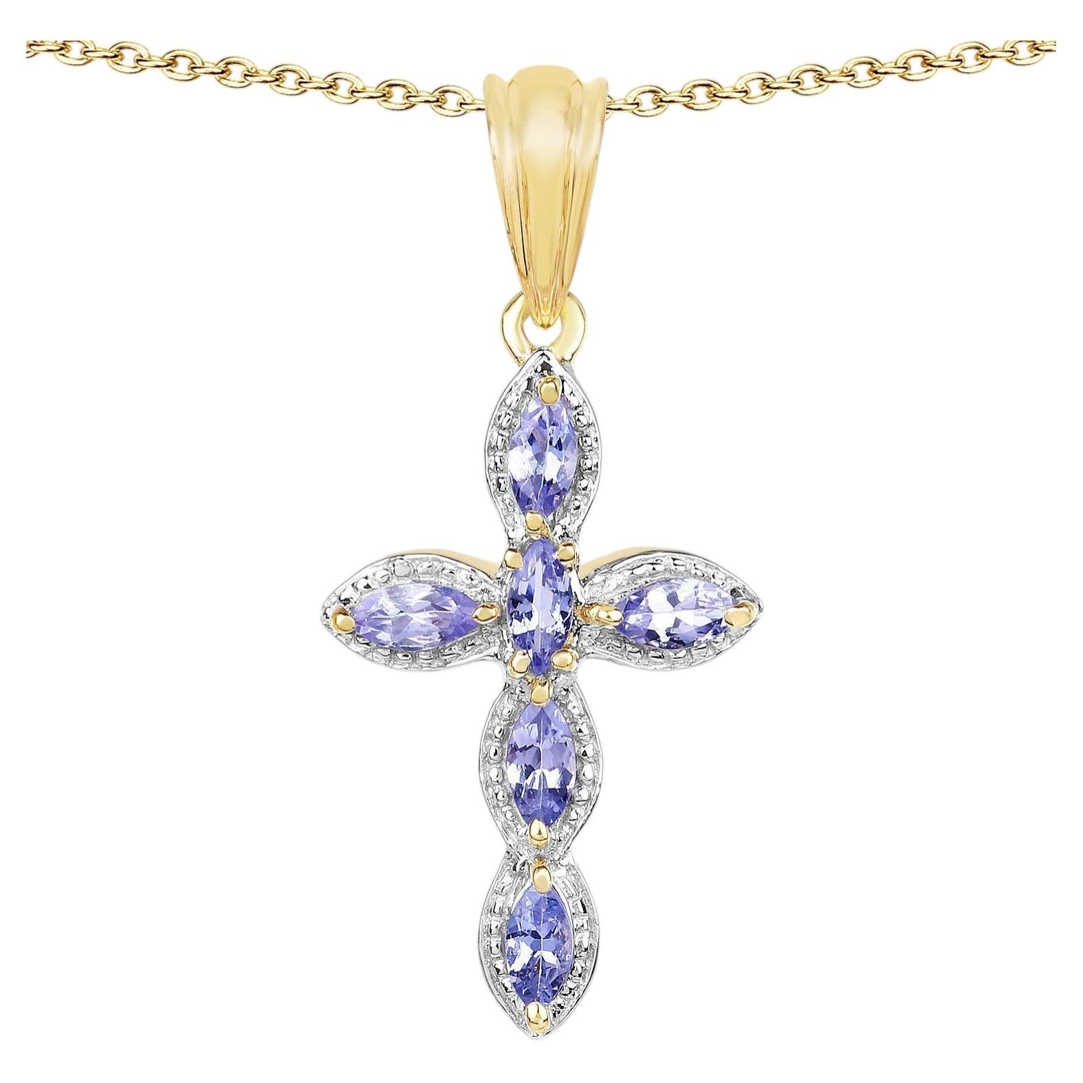 Tanzanite Cross Pendant 0.82 Carats Gold Plated Silver