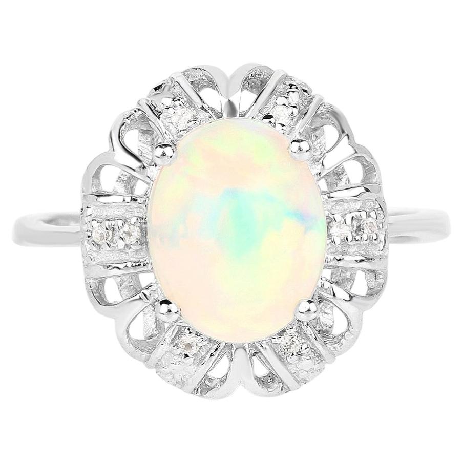 Ethiopian Opal Ring With White Topaz 1.7 Carats Sterling Silver
