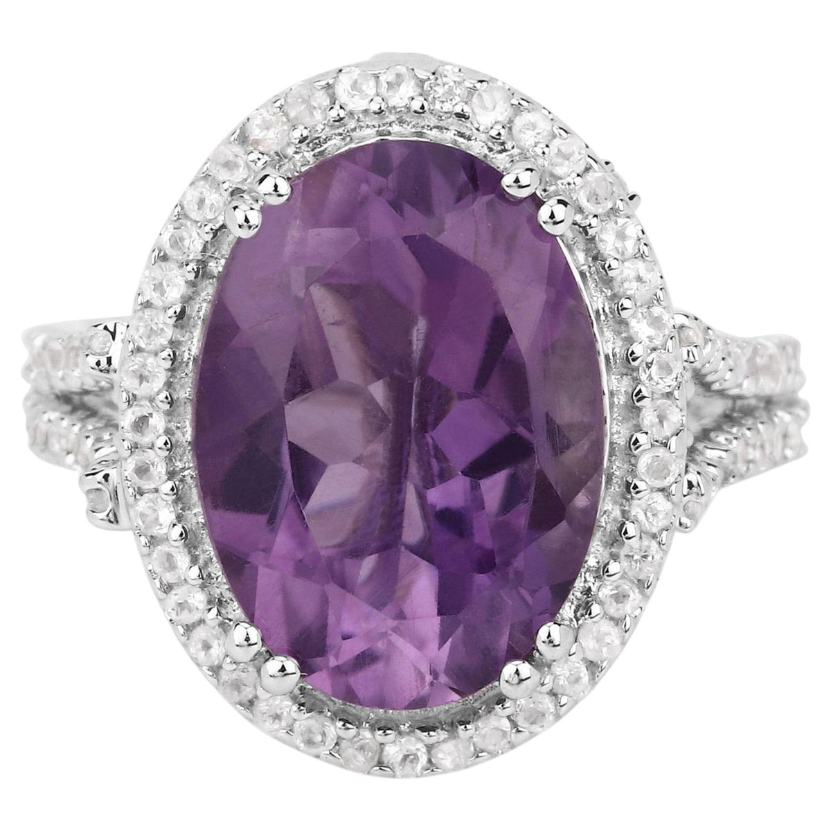 Amethyst Ring With White Topaz 5.52 Carats Sterling Silver