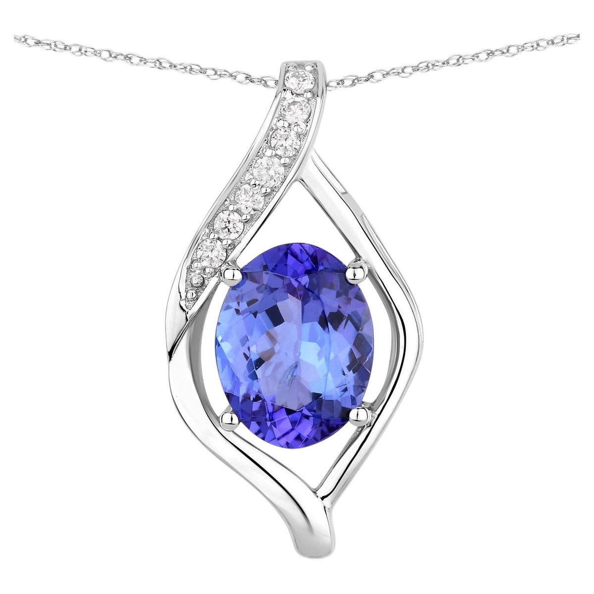 Tanzanite Pendant With Diamonds 1.7 Carats 14K White Gold
