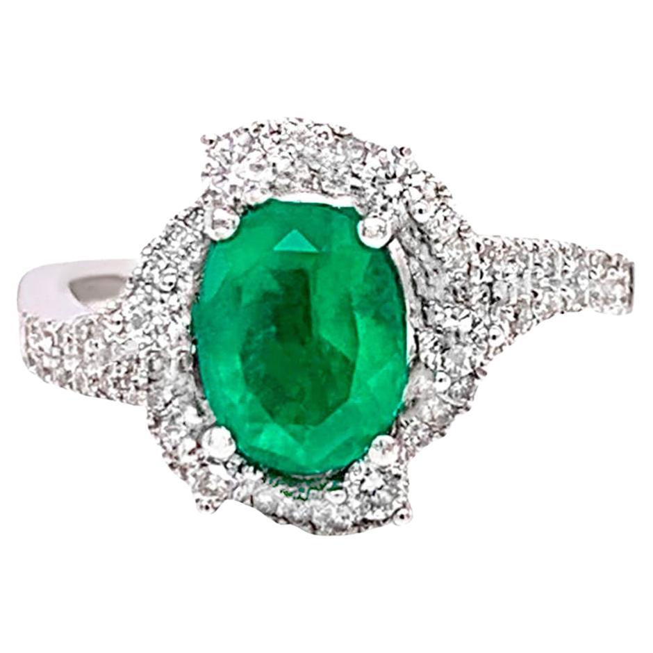 Emerald Ring With Diamonds 1.76 Carats 14K White Gold