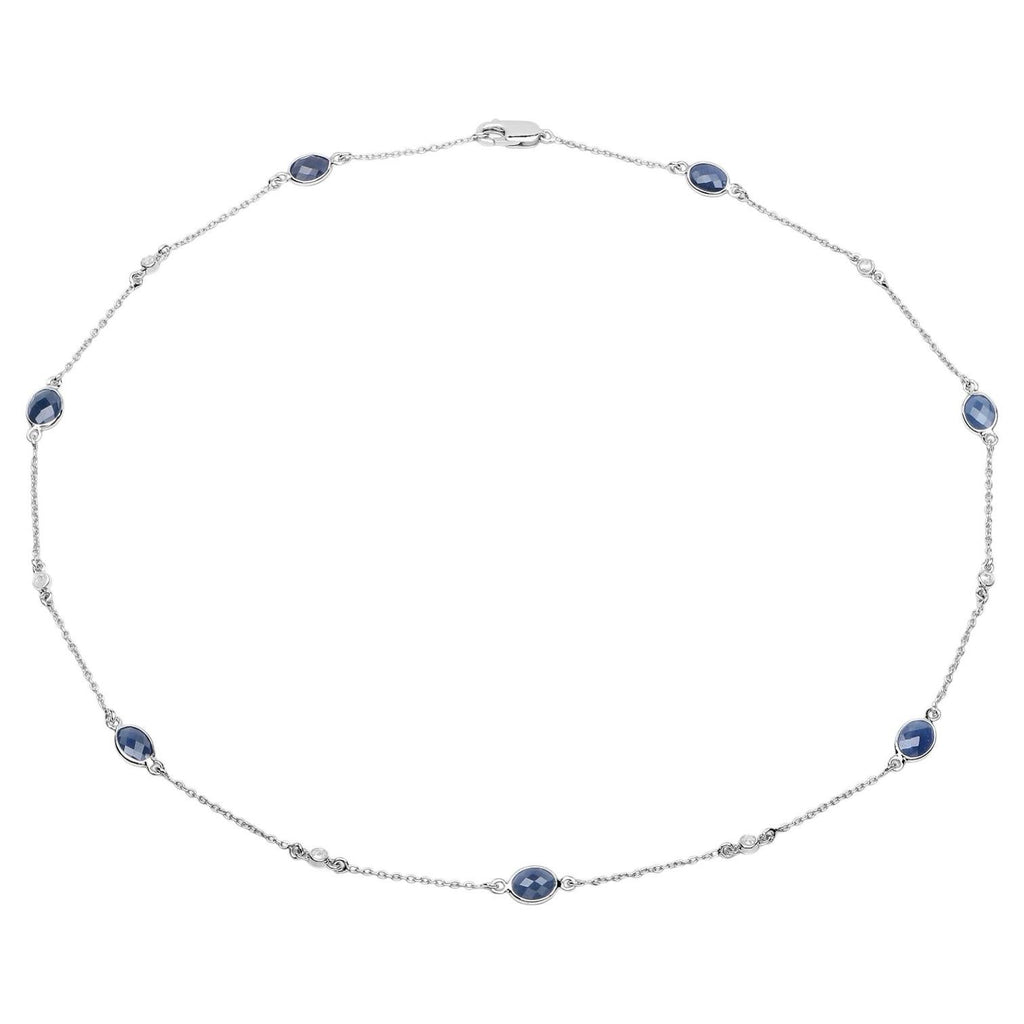 Blue Sapphire Necklace With Diamonds 6.4 Carats Sterling Silver