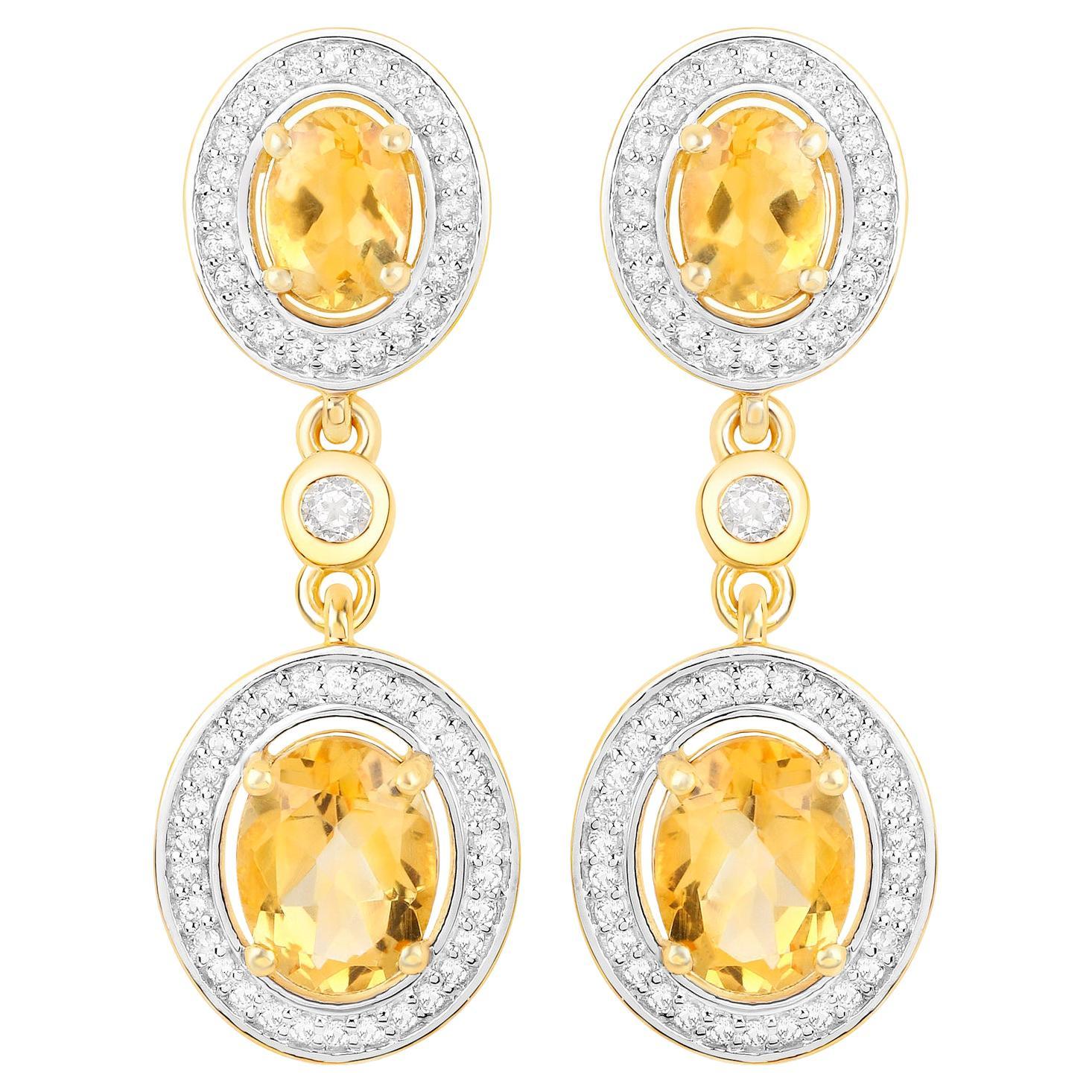 Citrine Earrings With Topazes 5.7 Carats 18K Yellow Gold Plated Sterling Silver