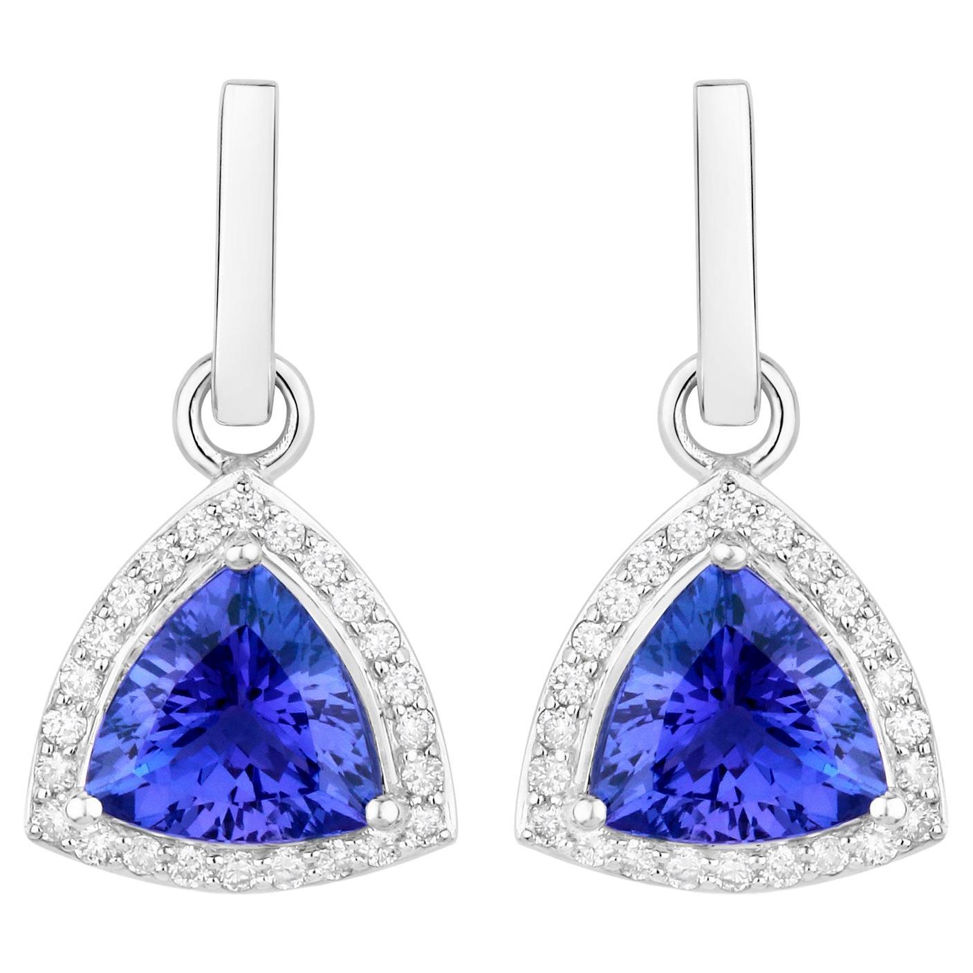 Tanzanite Dangle Earrings With Diamonds 3.86 Carats 14K White Gold