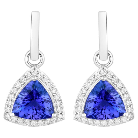 Tanzanite Dangle Earrings With Diamonds 3.86 Carats 14K White Gold