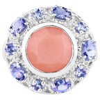 Peach Moonstone Ring With Tanzanite 4.46 Carats Sterling Silver