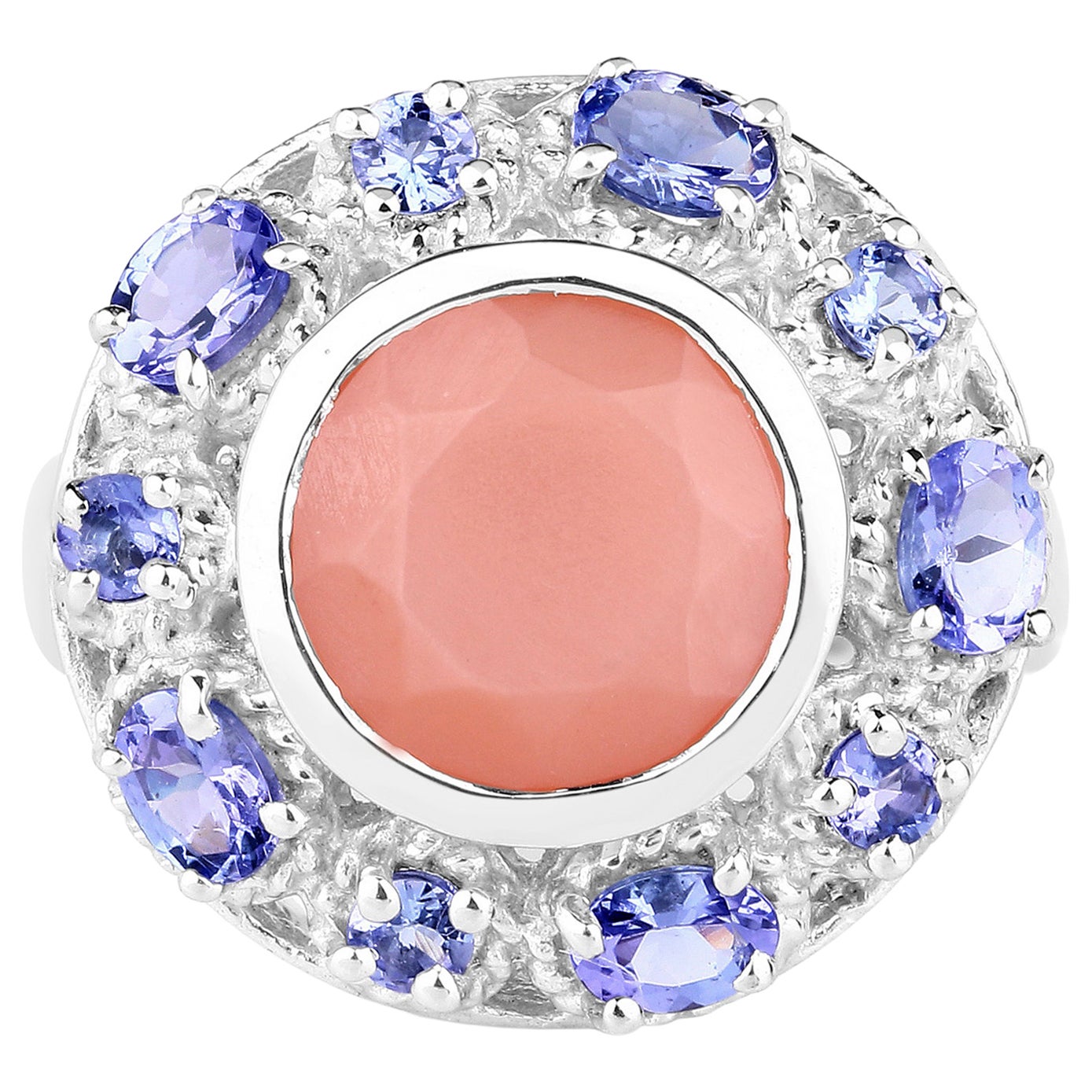 Peach Moonstone Ring With Tanzanite 4.46 Carats Sterling Silver