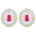 Ruby Earrings Halo Diamonds 0.7 Carats 18K Yellow Gold Plated Silver