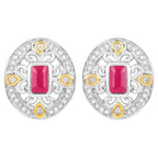 Ruby Earrings Halo Diamonds 0.7 Carats 18K Yellow Gold Plated Silver