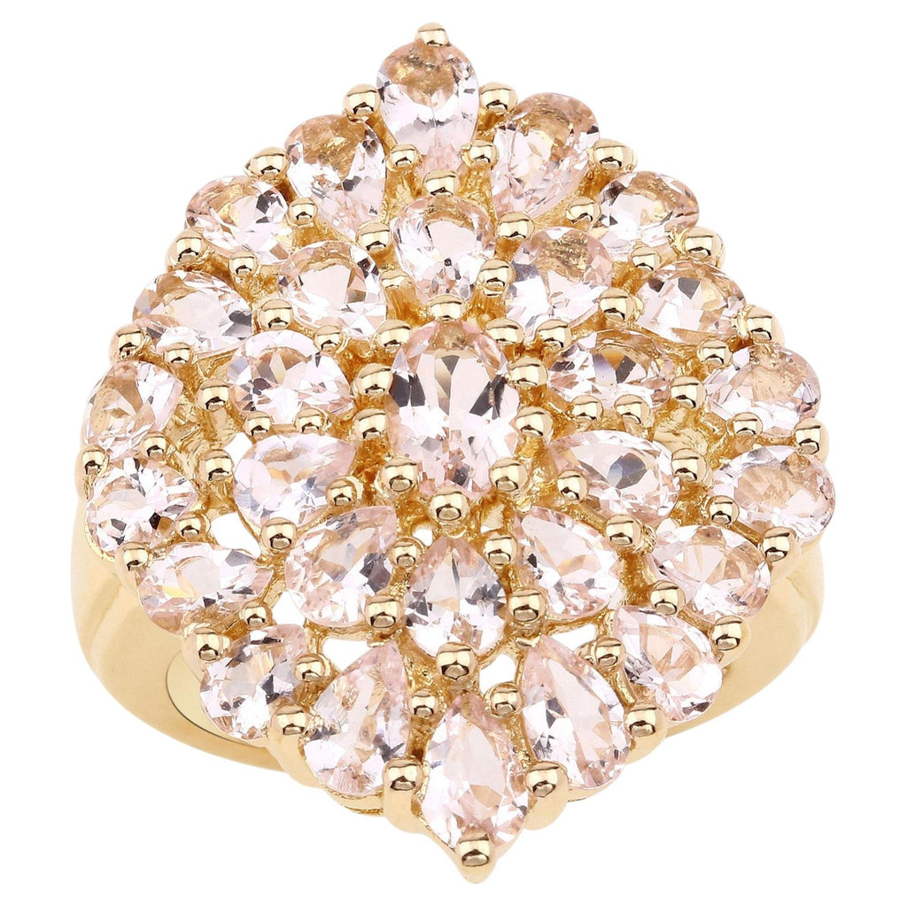Morganite Flower Ring 4.24 Carats Gold Plated Silver