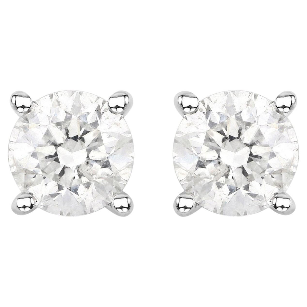Diamond Stud Earrings 0.78 Carats 14K White Gold