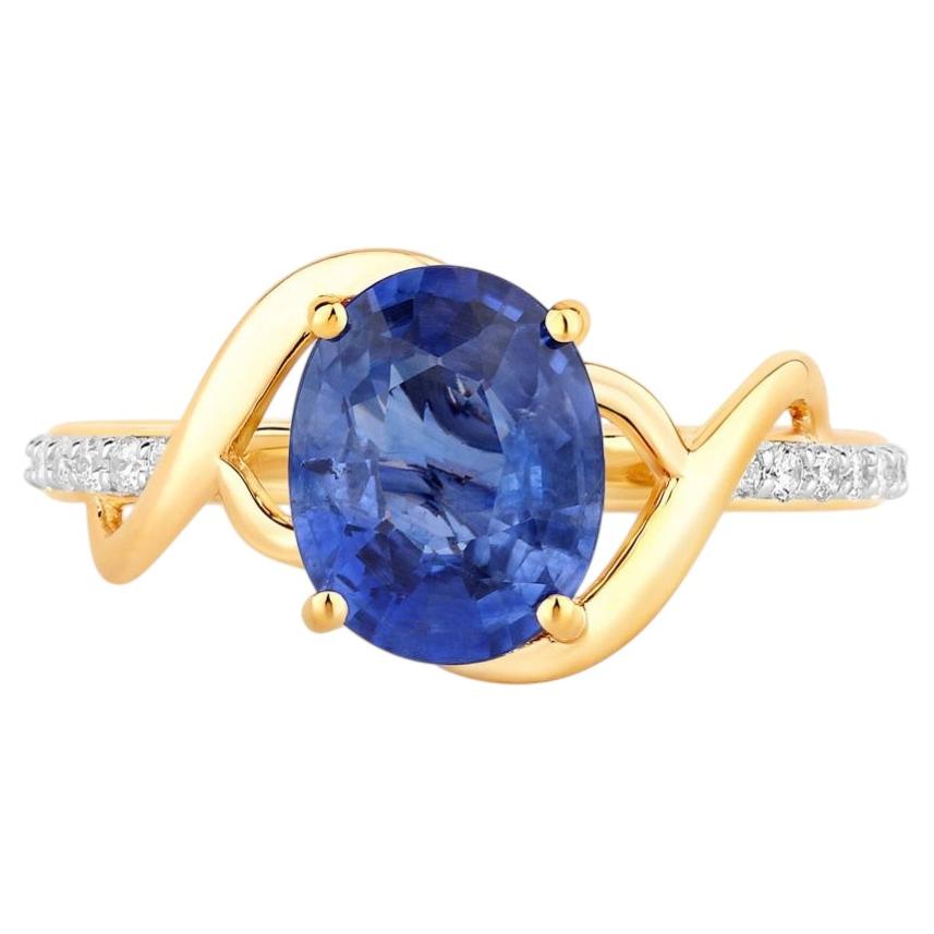 Blue Sapphire Ring With Diamonds 2.3 Carats 18K Yellow Gold