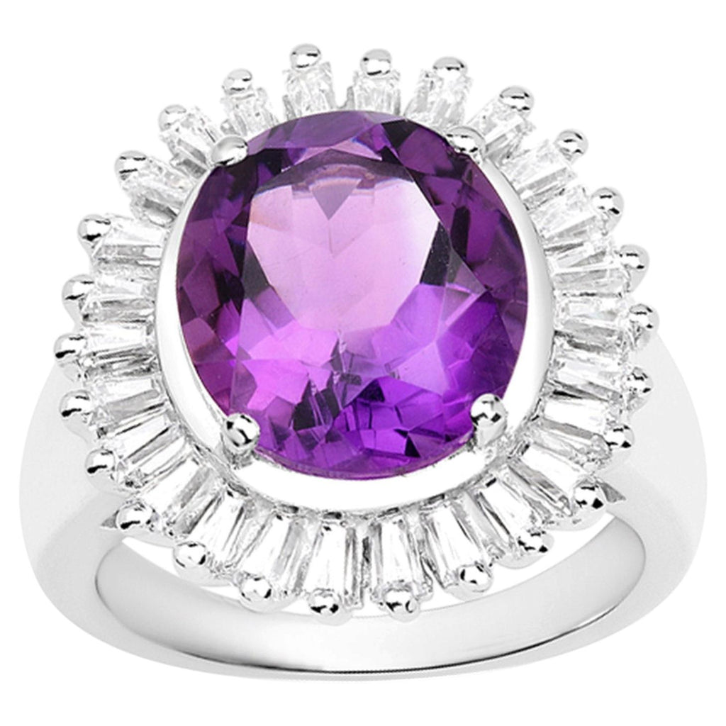 Amethyst Ring With White Topaz 5.32 Carats Sterling Silver