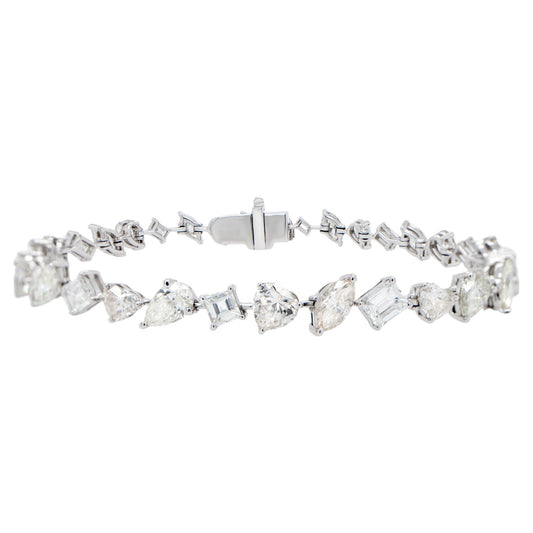 IDL Certified Diamond Tennis Bracelet Mix Cut 10.75 Carats 18K White Gold