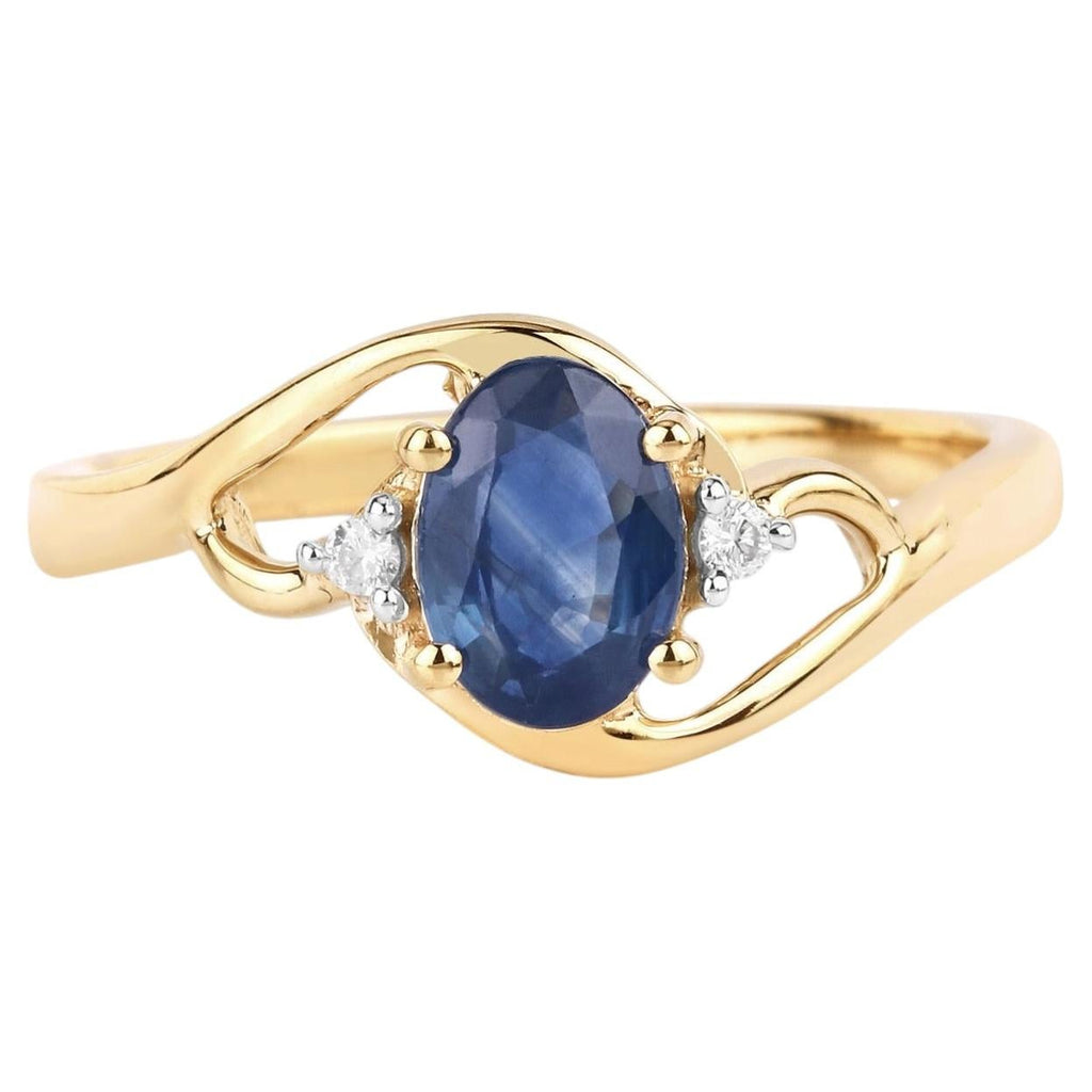 Blue Sapphire Ring With Diamonds 0.96 Carats 10K Yellow Gold