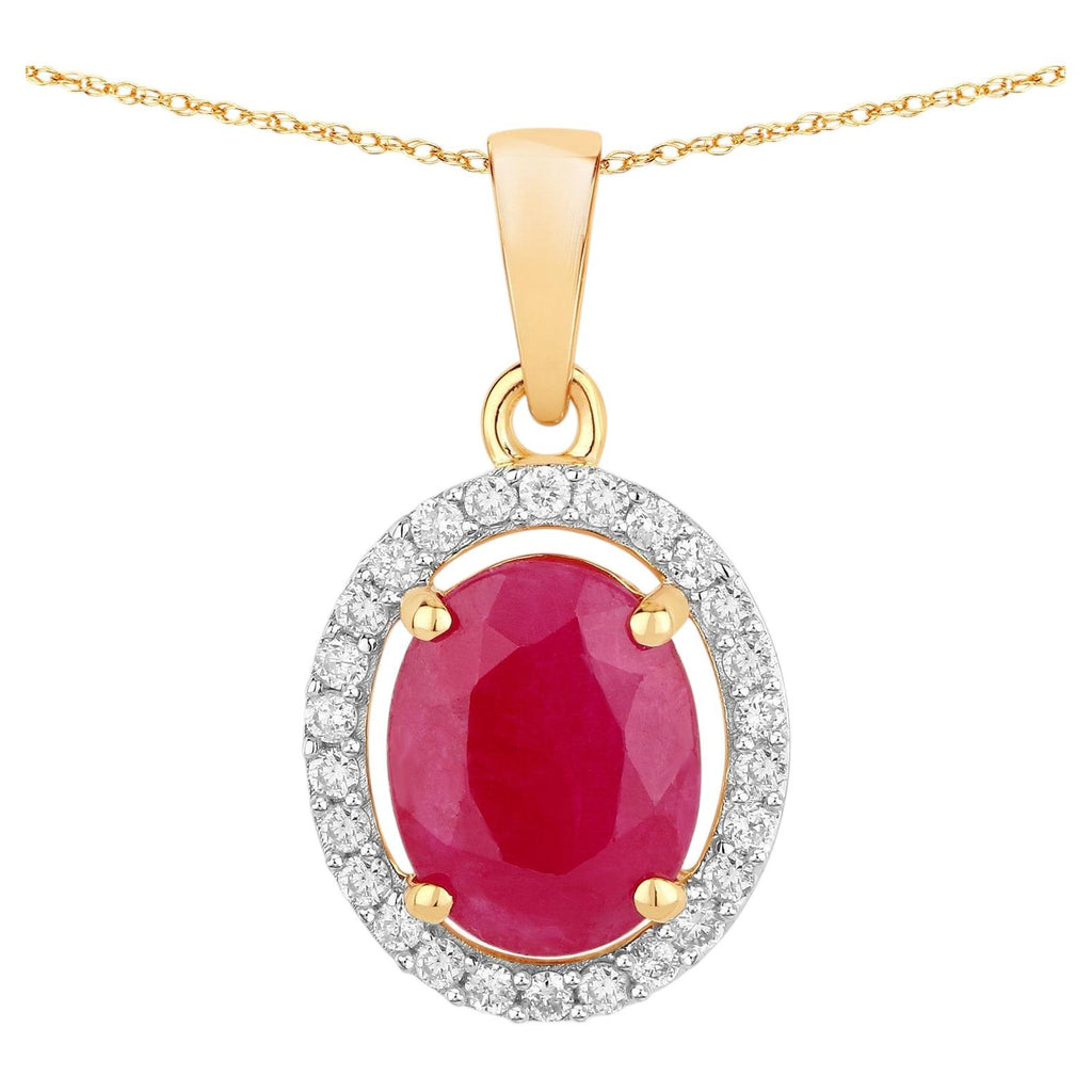 Ruby Pendant With Diamonds 2.48 Carats 10K Yellow Gold