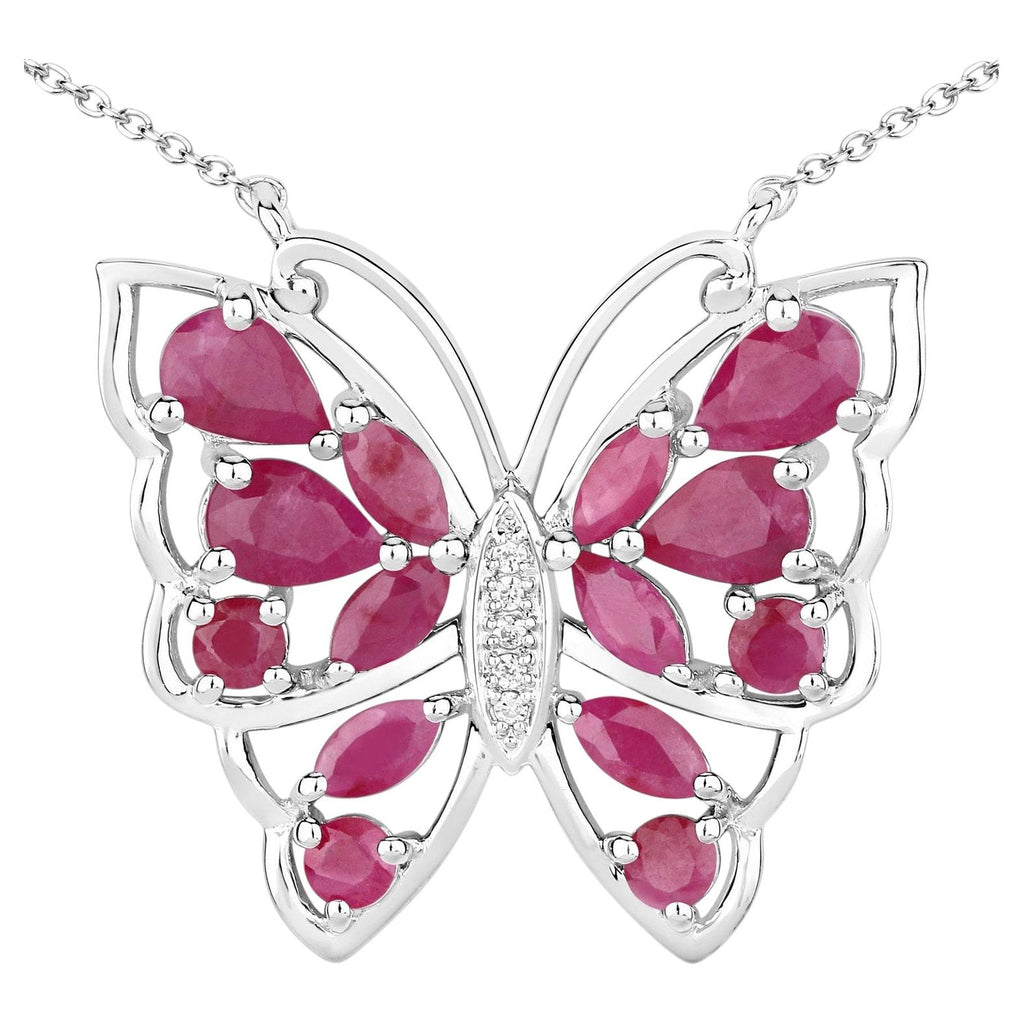 Ruby Butterfly Necklace With White Zircon 2.8 Carats Sterling Silver