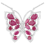 Ruby Butterfly Necklace With White Zircon 2.8 Carats Sterling Silver