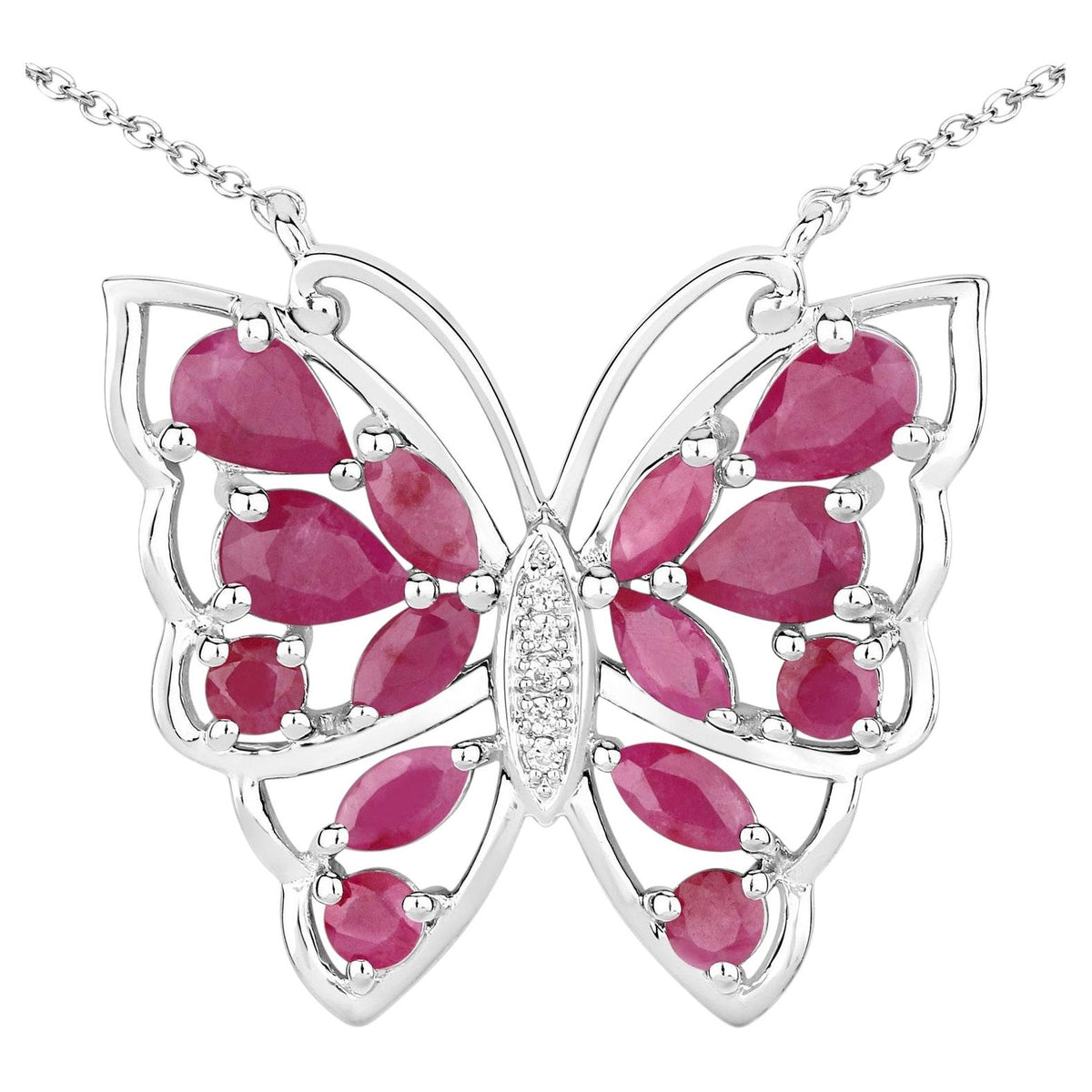 Ruby Butterfly Necklace With White Zircon 2.8 Carats Sterling Silver