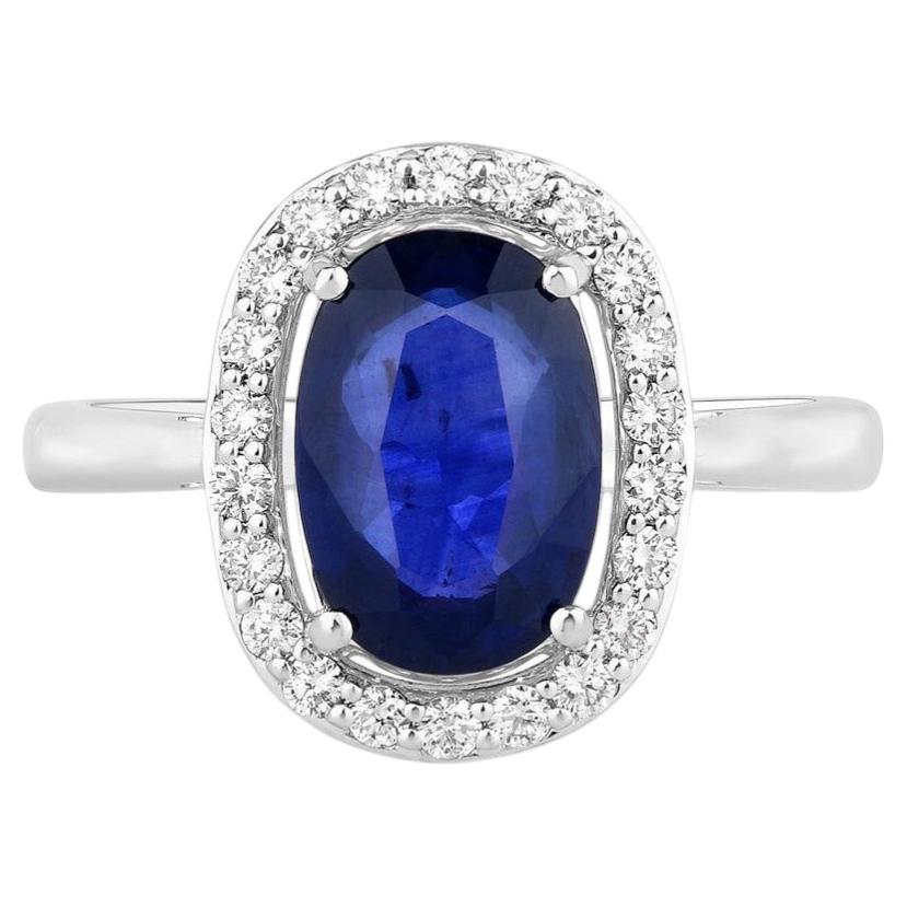 Blue Sapphire Ring With Diamonds 3.18 Carats 18K White Gold