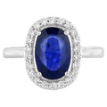 Blue Sapphire Ring With Diamonds 3.18 Carats 18K White Gold