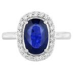 Blue Sapphire Ring With Diamonds 3.18 Carats 18K White Gold