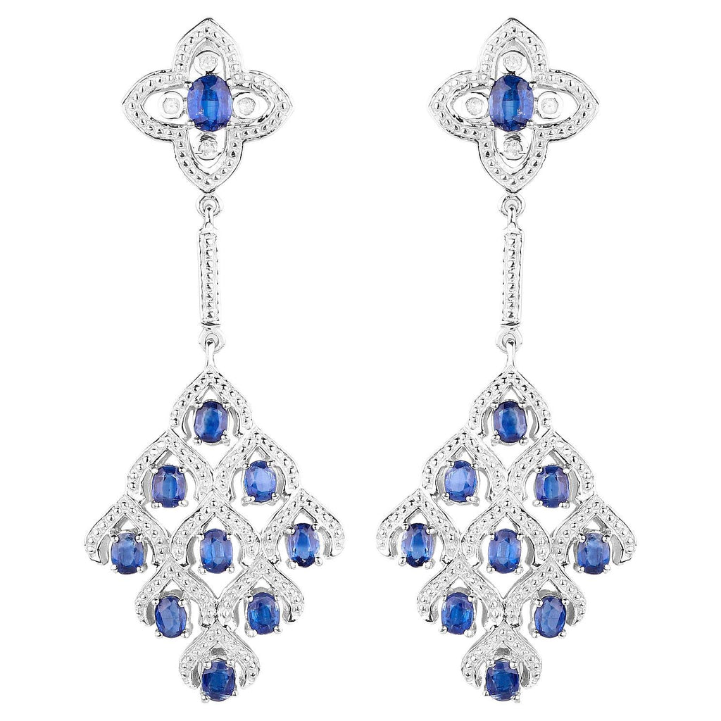 Kyanite Chandelier Earrings With White Topaz 5.6 Carats Rhodium Plated Silver