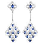 Kyanite Chandelier Earrings With White Topaz 5.6 Carats Rhodium Plated Silver