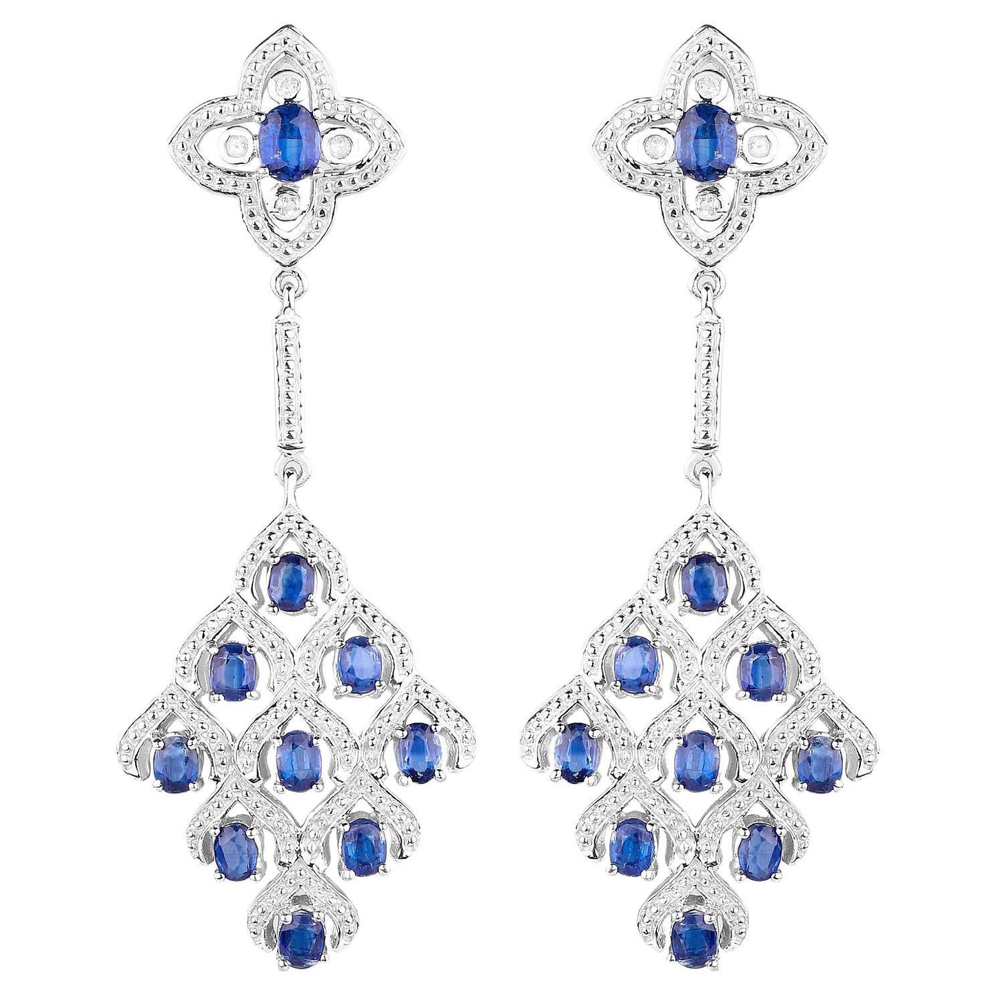 Kyanite Chandelier Earrings With White Topaz 5.6 Carats Rhodium Plated Silver