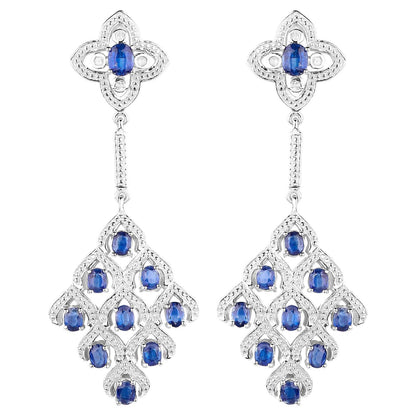 Kyanite Chandelier Earrings With White Topaz 5.6 Carats Rhodium Plated Silver