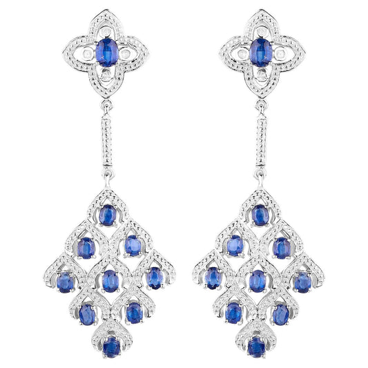 Kyanite Chandelier Earrings With White Topaz 5.6 Carats Rhodium Plated Silver
