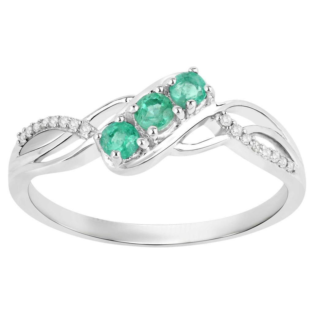 Zambian Emerald Ring With Diamonds 0.24 Carats 14K White Gold
