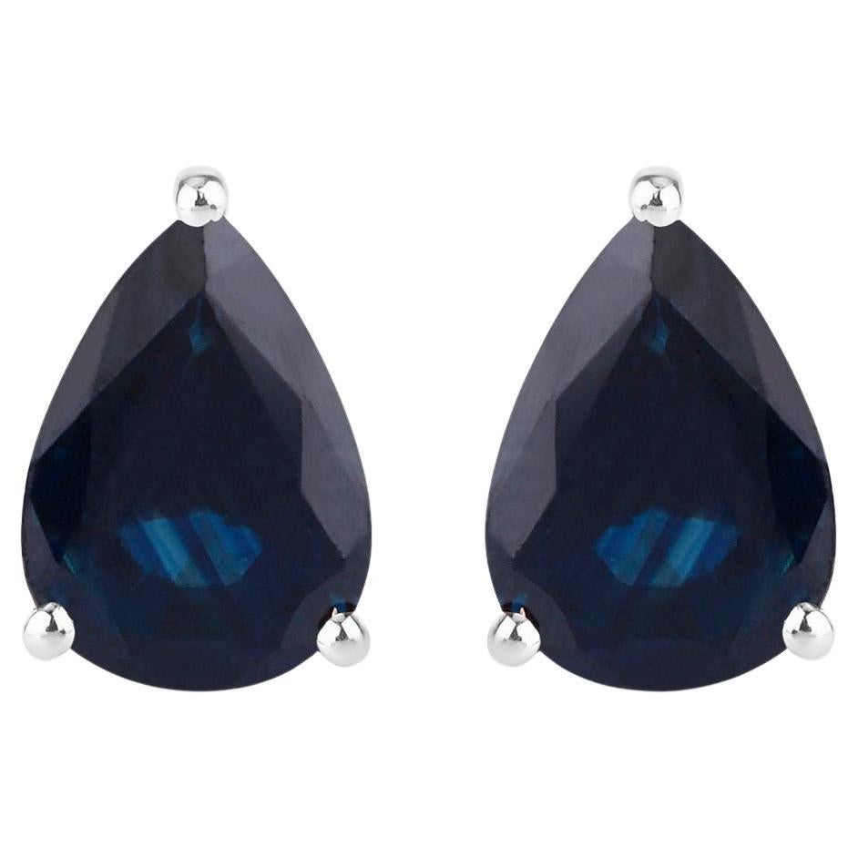 Blue Sapphire Stud Earrings 1.59 Carats 10K White Gold