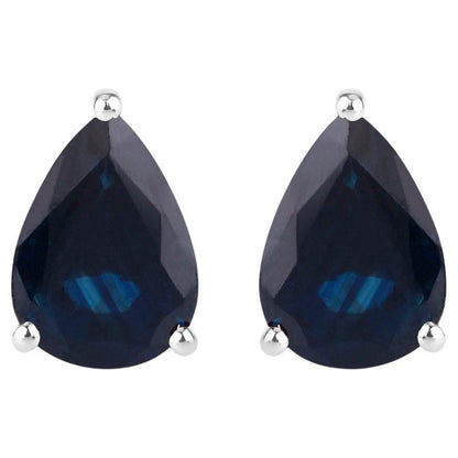Blue Sapphire Stud Earrings 1.59 Carats 10K White Gold