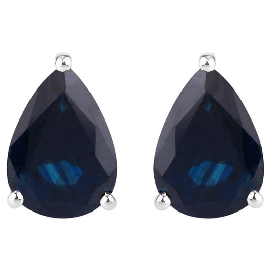 Blue Sapphire Stud Earrings 1.59 Carats 10K White Gold