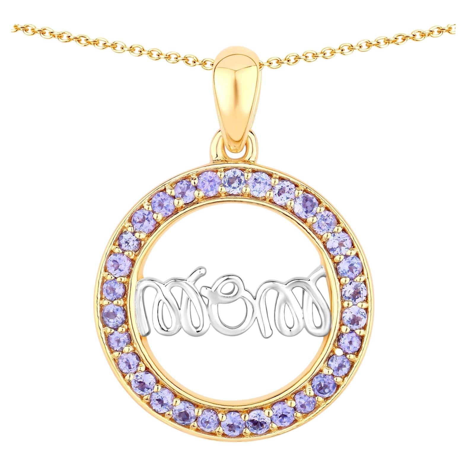 Tanzanite Mom Pendant 0.62 Carats Gold Plated Silver