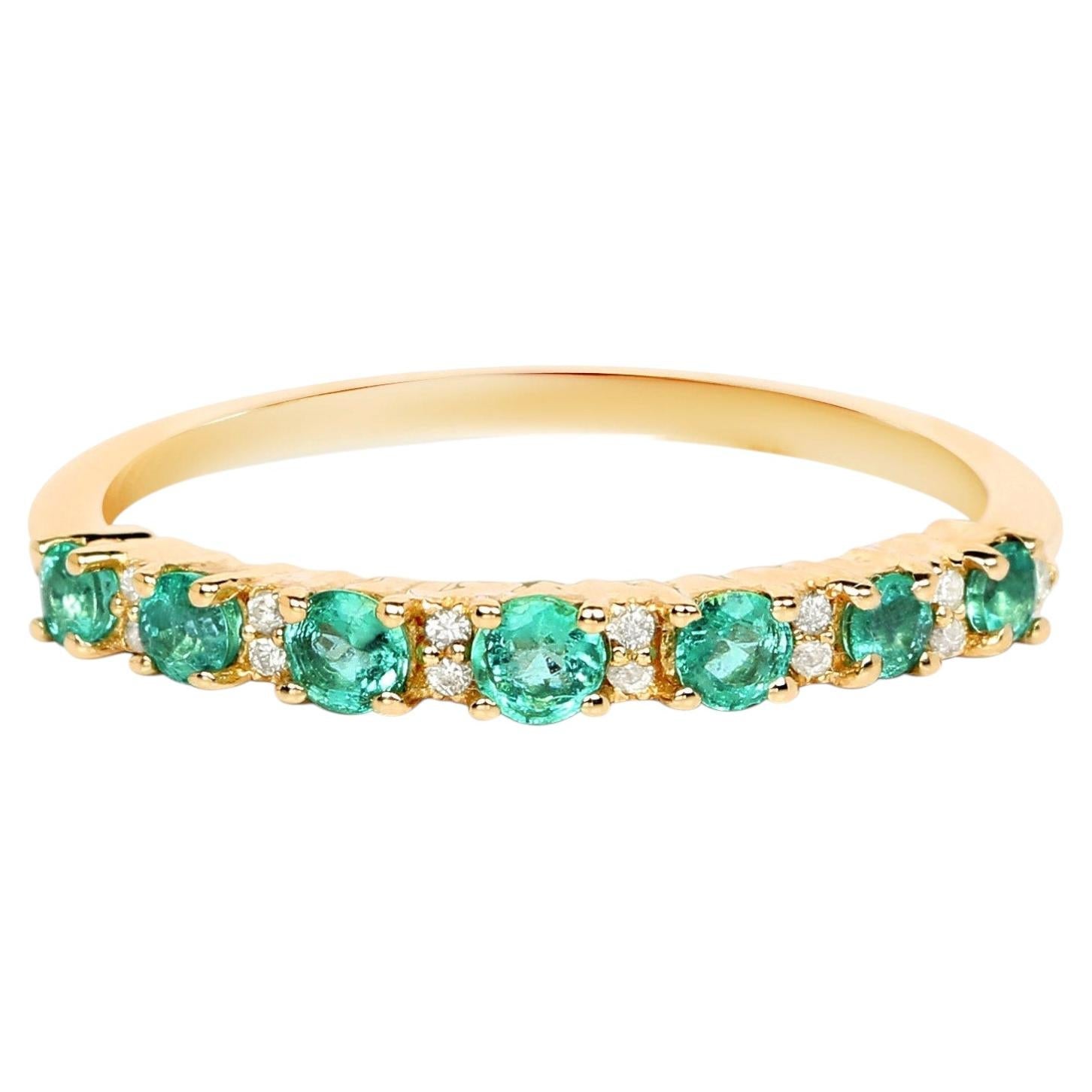Zambian Emerald Ring With Diamonds 0.32 Carats 14K Yellow Gold