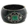 Antique Carved Emerald Bangle Bracelet With Diamonds 14.7 Carats