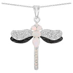 Ethiopian Opal Dragonfly Pendant With White Topaz 1.34 Carats Sterling Silver