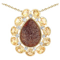 Drusy Quartz Pendant With Citrine 5.1 Carats Gold Plated Silver