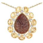 Drusy Quartz Pendant With Citrine 5.1 Carats Gold Plated Silver