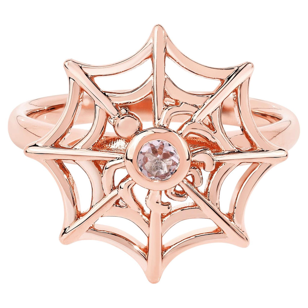 Morganite Spider Web Ring 0.08 Carats Gold Plated Silver