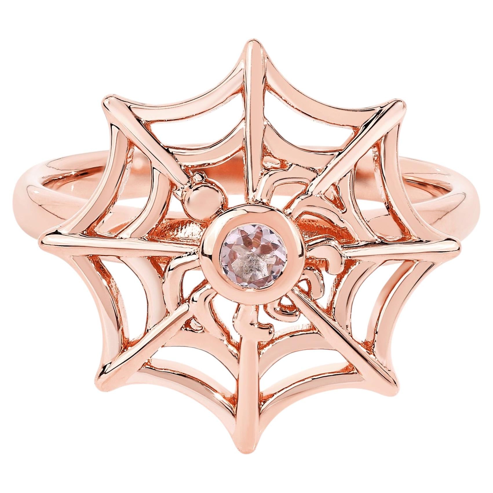 Morganite Spider Web Ring 0.08 Carats Gold Plated Silver