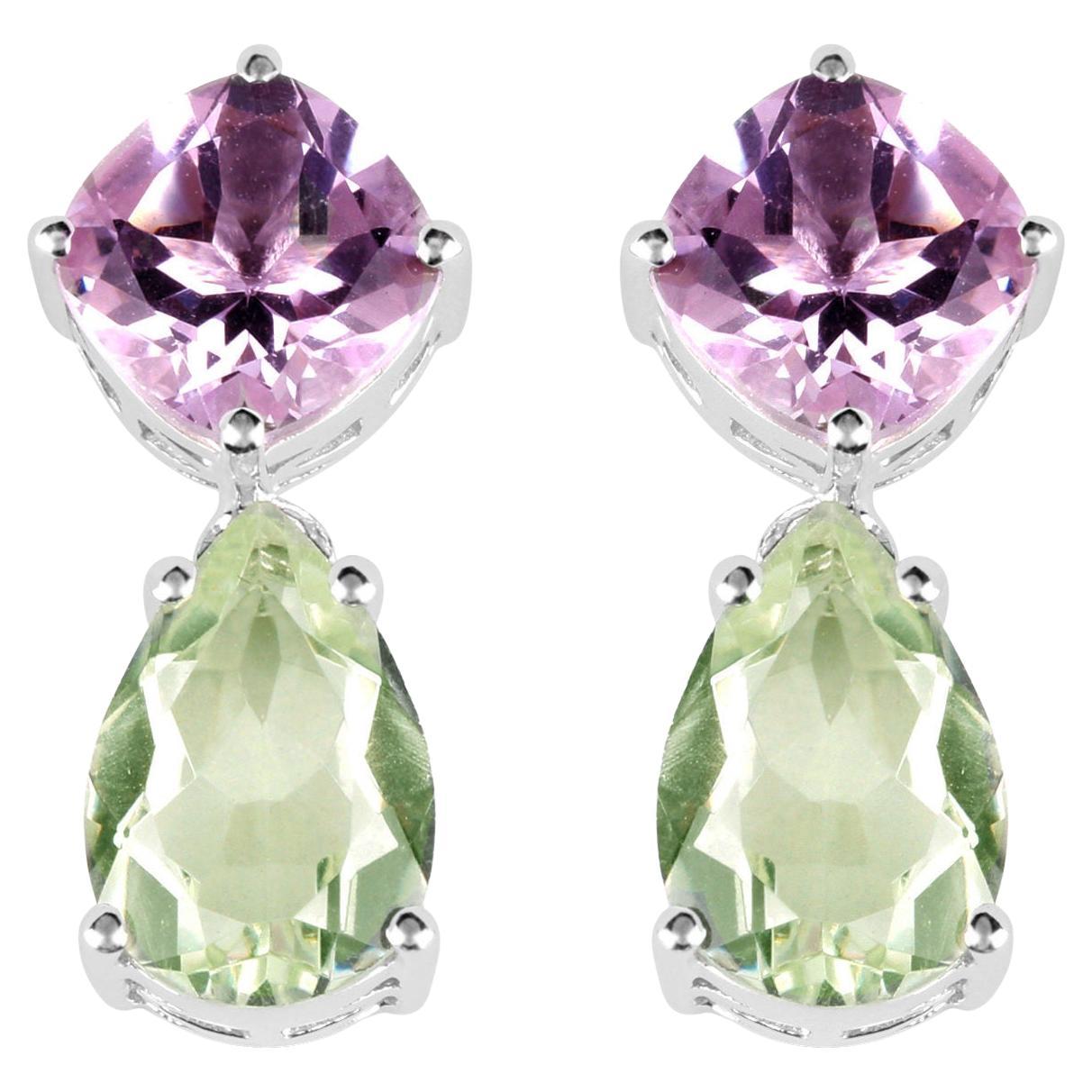 Amethyst Dangle Earrings Green and Pink 8.98 Carats Sterling Silver