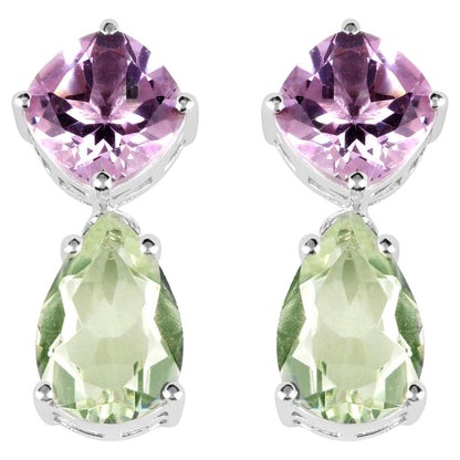 Amethyst Dangle Earrings Green and Pink 8.98 Carats Sterling Silver