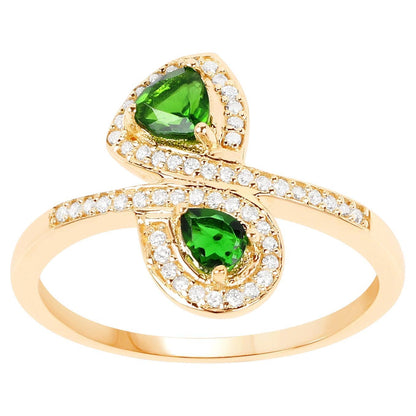 Chrome Diopside Bypass Ring With Diamonds 14K Yellow Gold