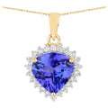 Tanzanite Heart Pendant With Diamonds 2.62 Carats 14K Yellow Gold